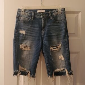 KanCan Distressed Blue Denim Shorts